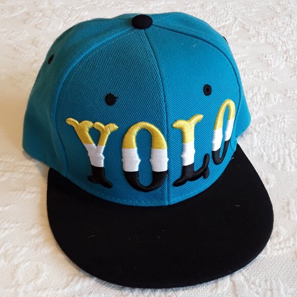 YOLO Hip Hop Turquoise, Black, White & Yellow Snap Back Cap - NWOT - Picture 1 of 4